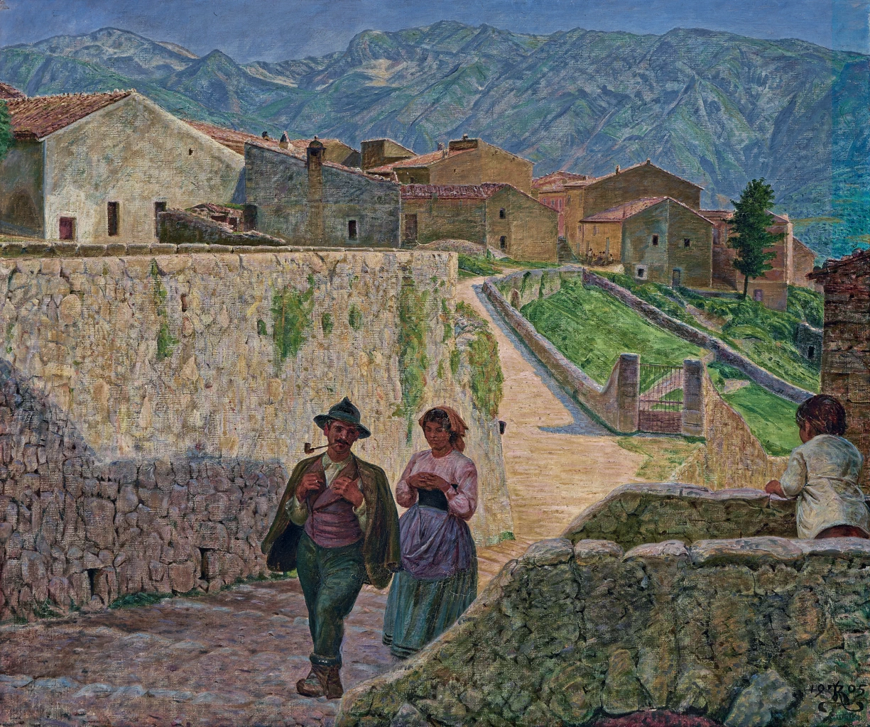 Kristian Zahrtmann - Pomeriggio soleggiato a Civita d'Antino. Con tre figure, 1905